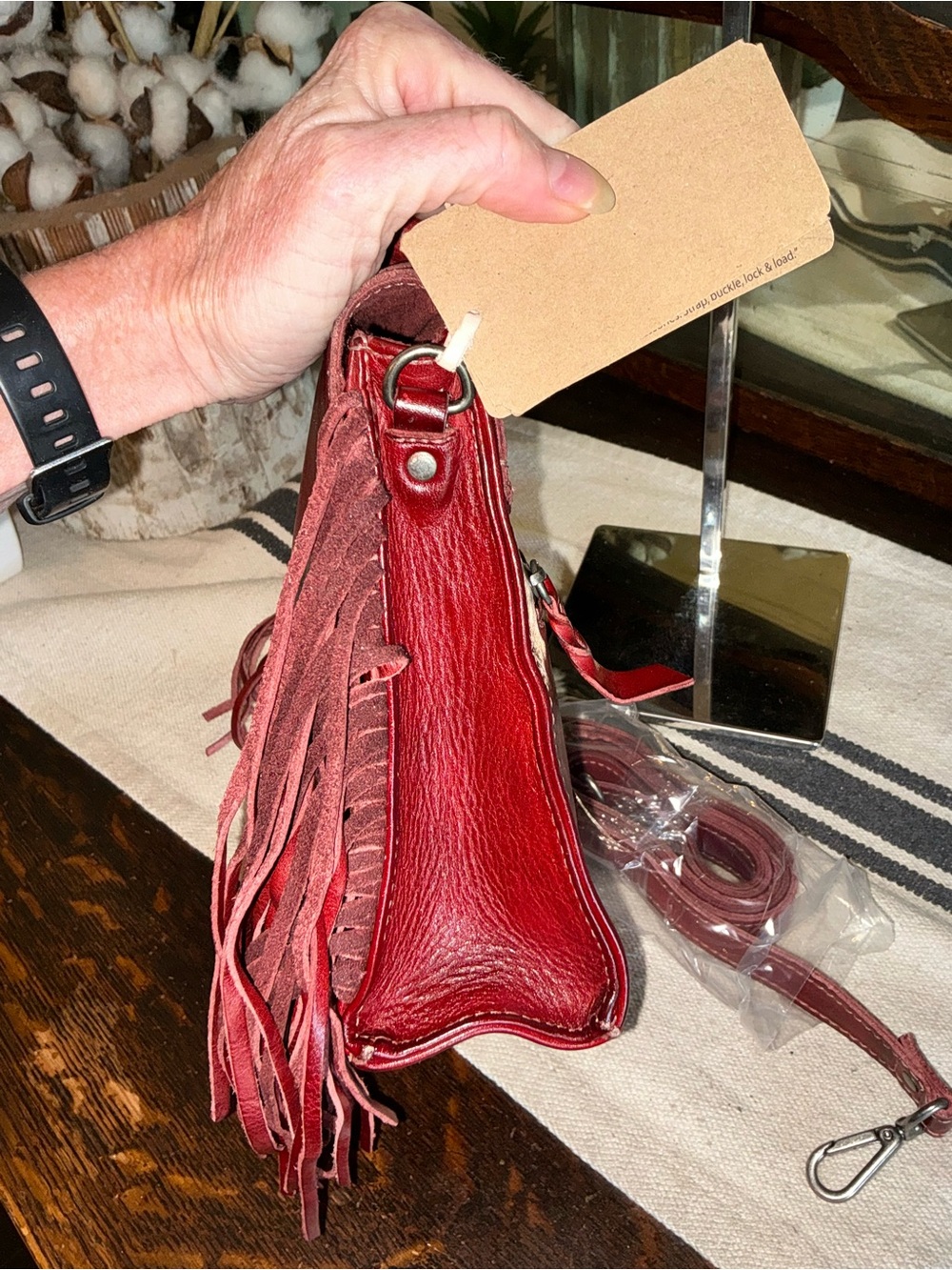 NWT Bed Stu Fringe Leather Hidden Crossbody Bag Handbag Cherry Lacquer MSRP $249 - Picture 6 of 14